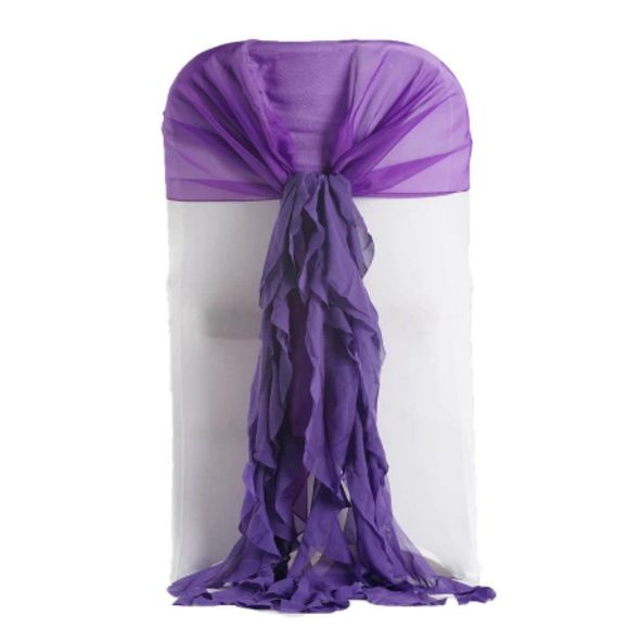 1 Set Purple Chiffon Hoods With Ruffles Willow 250 Chair Sashes - Picture 3 of 3